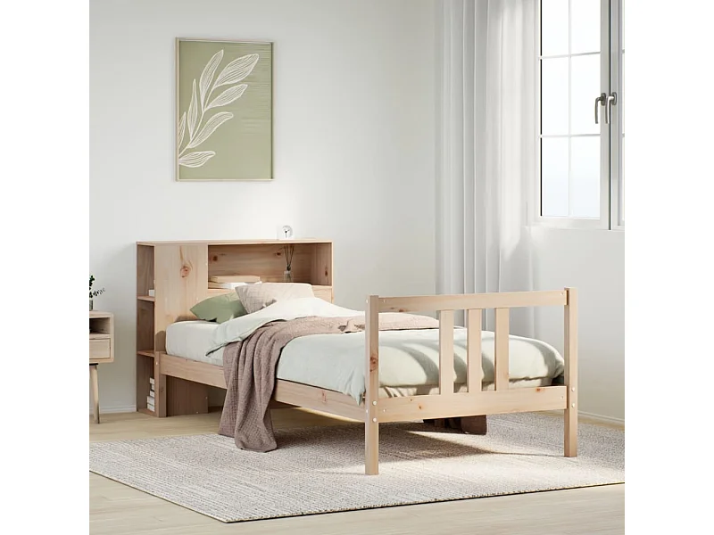 Cama con estantería sin colchón madera maciza de pino 75x190 cm