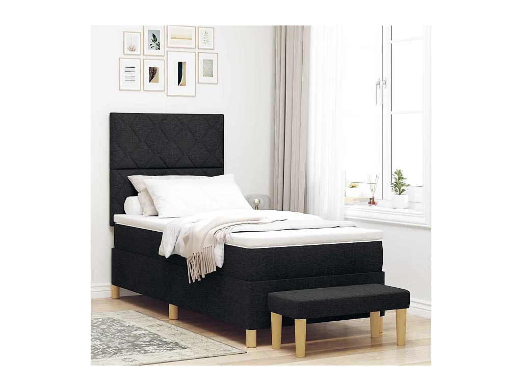 Cadre de lit avec matelas Noir 100 x 200 cm tissu