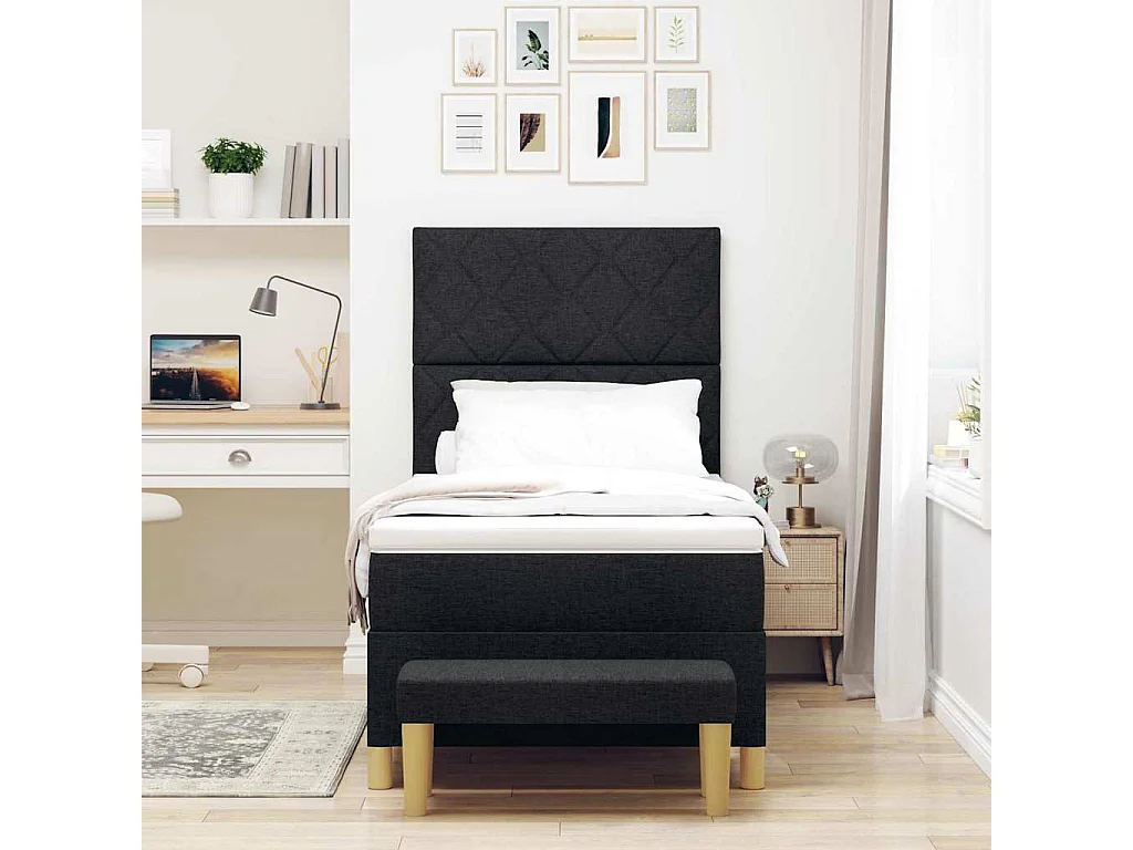 Cama tipo Box Spring con colchón Negro 100 x 200 cm tela