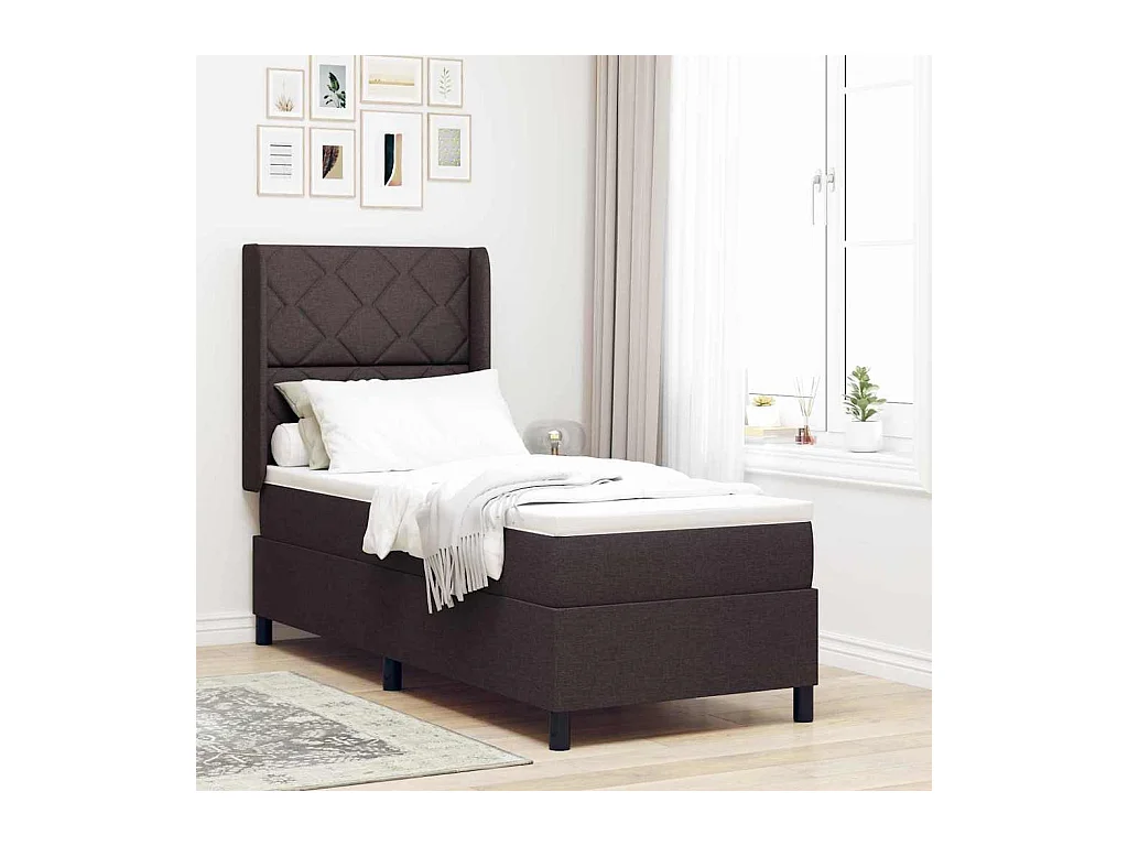 Cadre de lit avec matelas Marron foncé 80 x 200 cm tissu