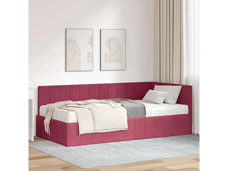 Estrutura de Cama de Canto vermelho tinto 90 x 190 cm Veludo