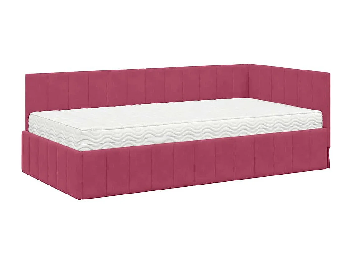 Cadre de lit d'angle Rouge bordeaux 90 x 190 cm Velours