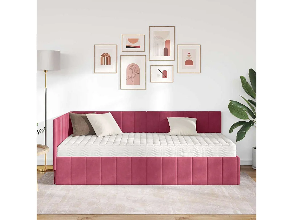 Cadre de lit d'angle Rouge bordeaux 90 x 190 cm Velours