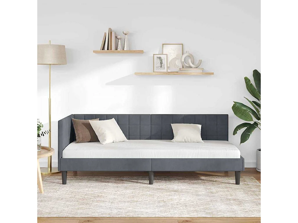 Cadre de lit d'angle Gris foncé 80 x 200 cm Velours