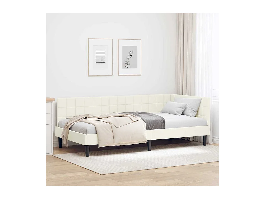 Cadre de lit d'angle avec tête de lit Crème 90 x 200 cm Velours