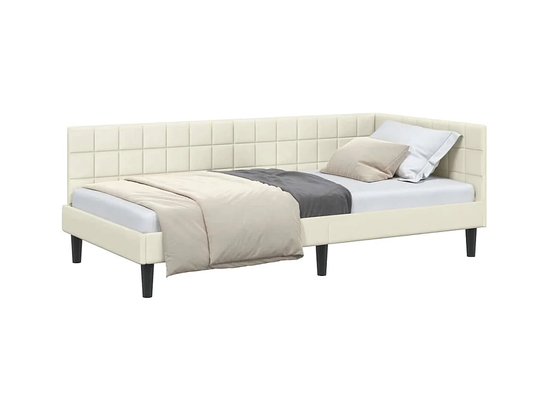 Cadre de lit d'angle avec tête de lit Crème 90 x 200 cm Velours