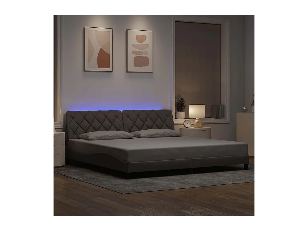 Cadre de lit avec LED sans matelas taupe 200x200 cm tissu
