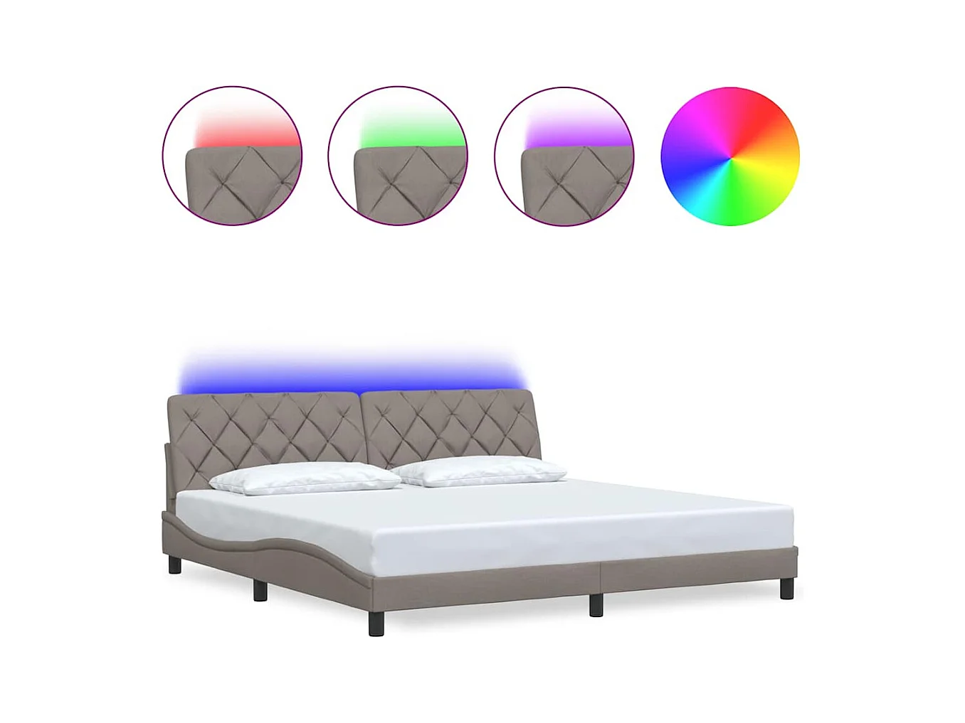 Cadre de lit avec LED sans matelas taupe 200x200 cm tissu