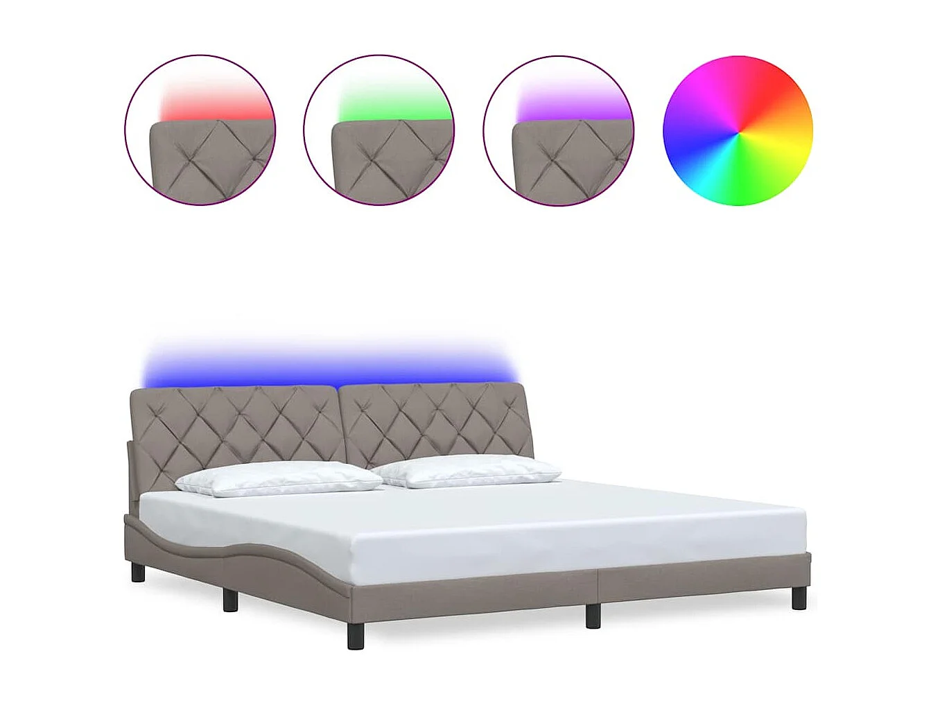 Cadre de lit avec LED sans matelas taupe 200x200 cm tissu