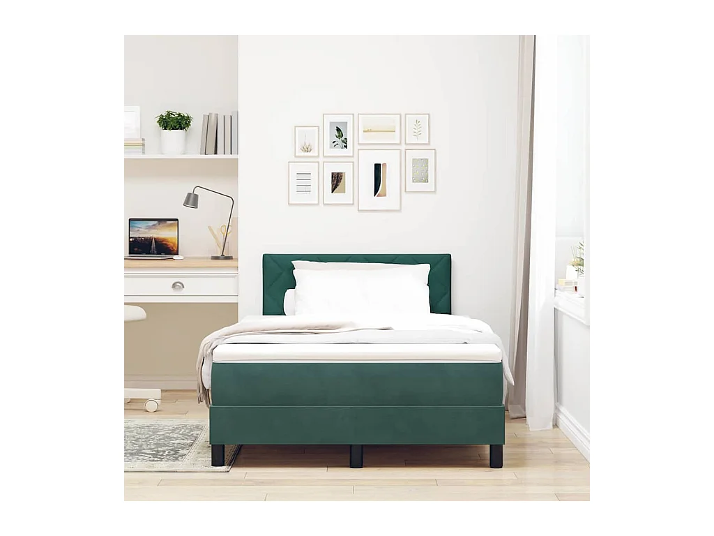 Cama Box com colchão Verde-escuro 120 x 200 cm Veludo