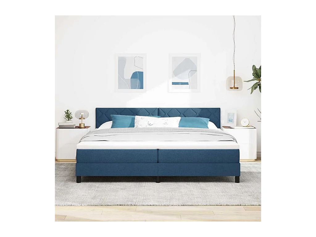 Cadre de lit avec matelas avec matelas Bleu 200 x 200 cm tissu