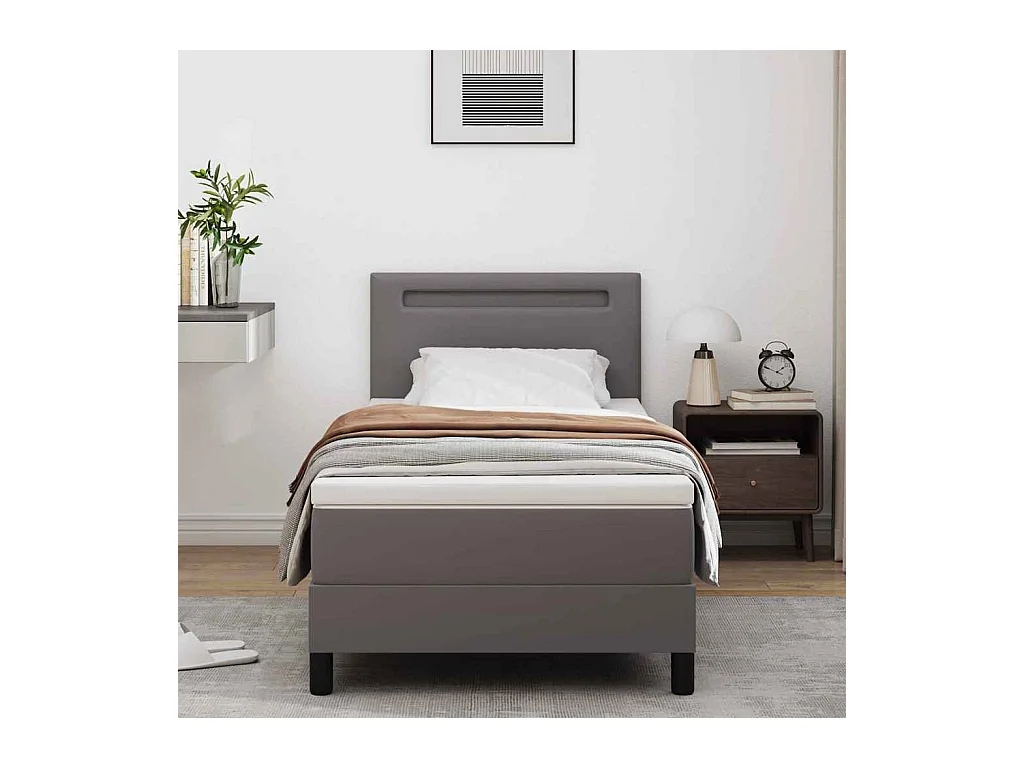 Cadre de lit avec matelas Gris 90 x 200 cm Faux cuir
