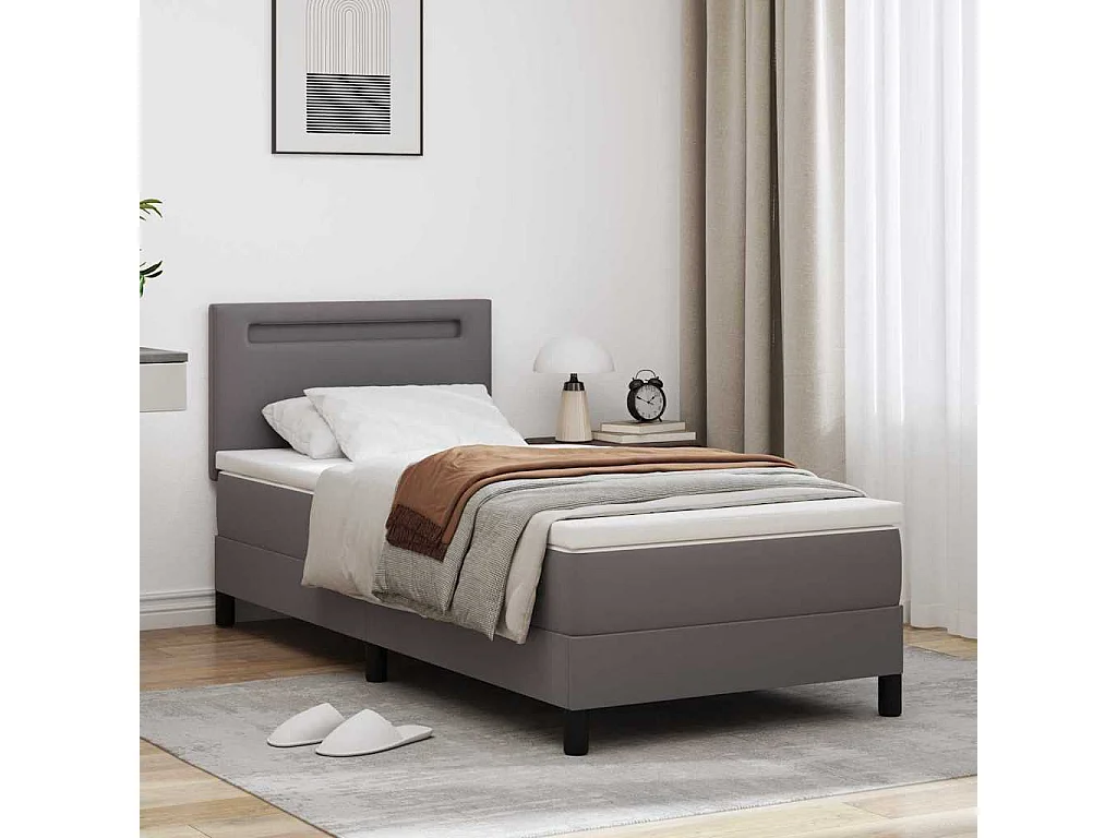 Estructura de cama con colchón Gris 90 x 200 cm Cuero sintético