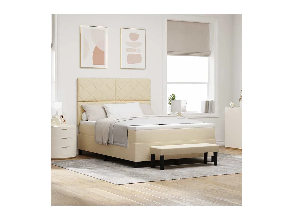 Cama Box com colchão com cabeceira Creme 160 x 200 cm tecido