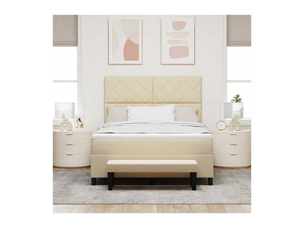Cadre de lit avec matelas Crème 160 x 200 cm tissu