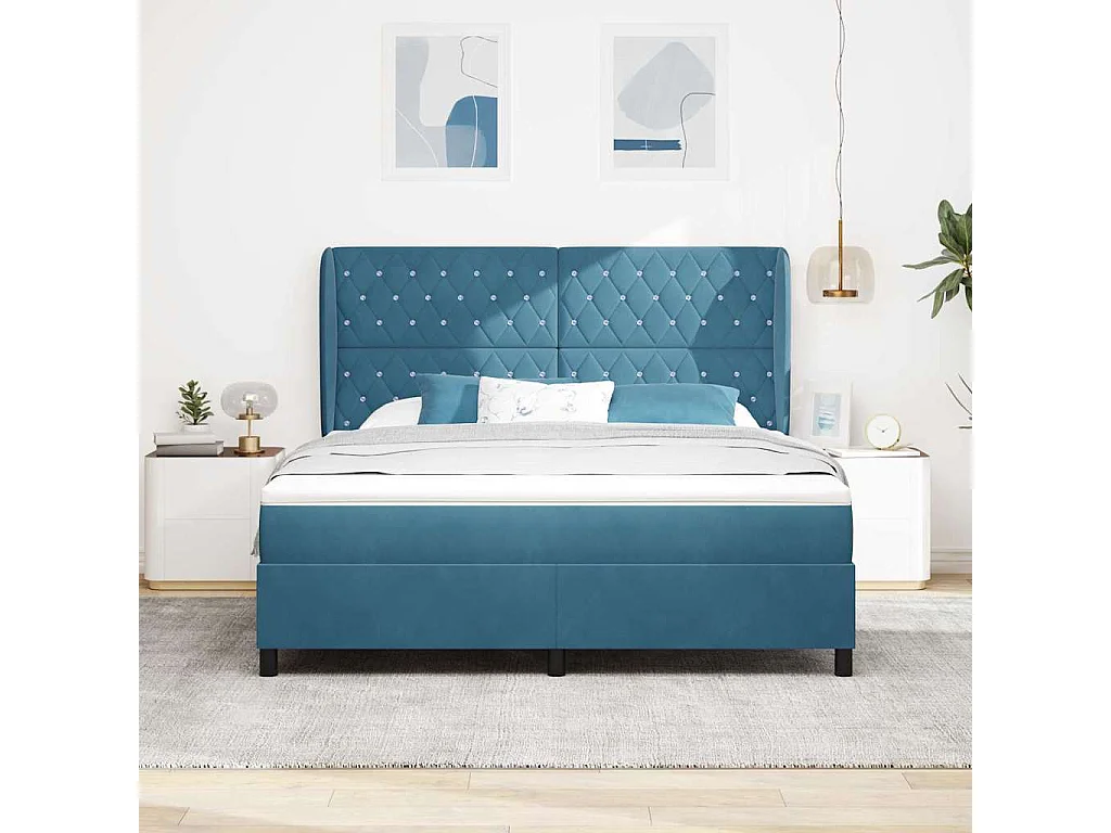 Cama tipo Box Spring Azul oscuro 180 x 200 cm Terciopelo