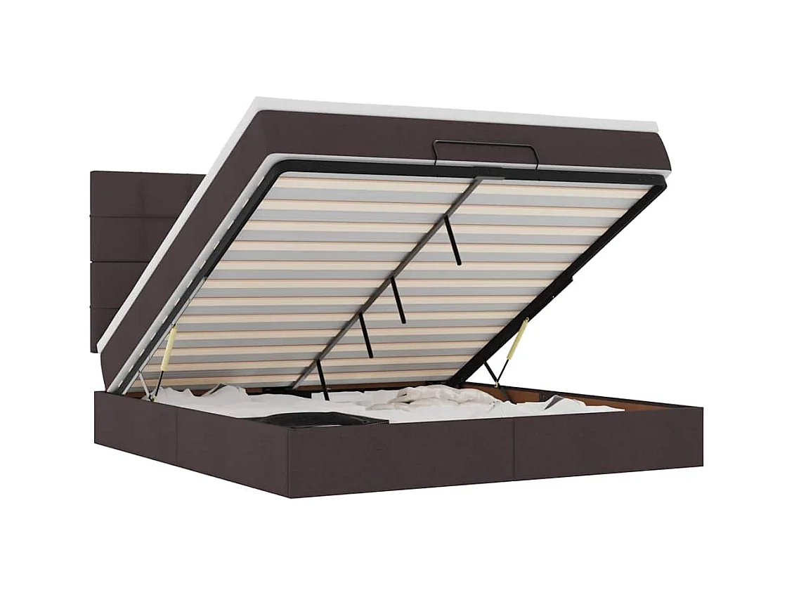 Cadre de lit ottoman avec matelas marron foncé 160x200 cm tissu