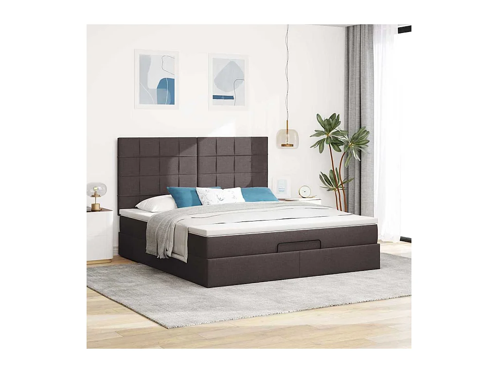 Cadre de lit ottoman avec matelas marron foncé 160x200 cm tissu