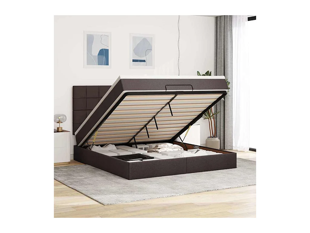 Ottoman bed met matras en LED's 160x200cm stof donkerbruin