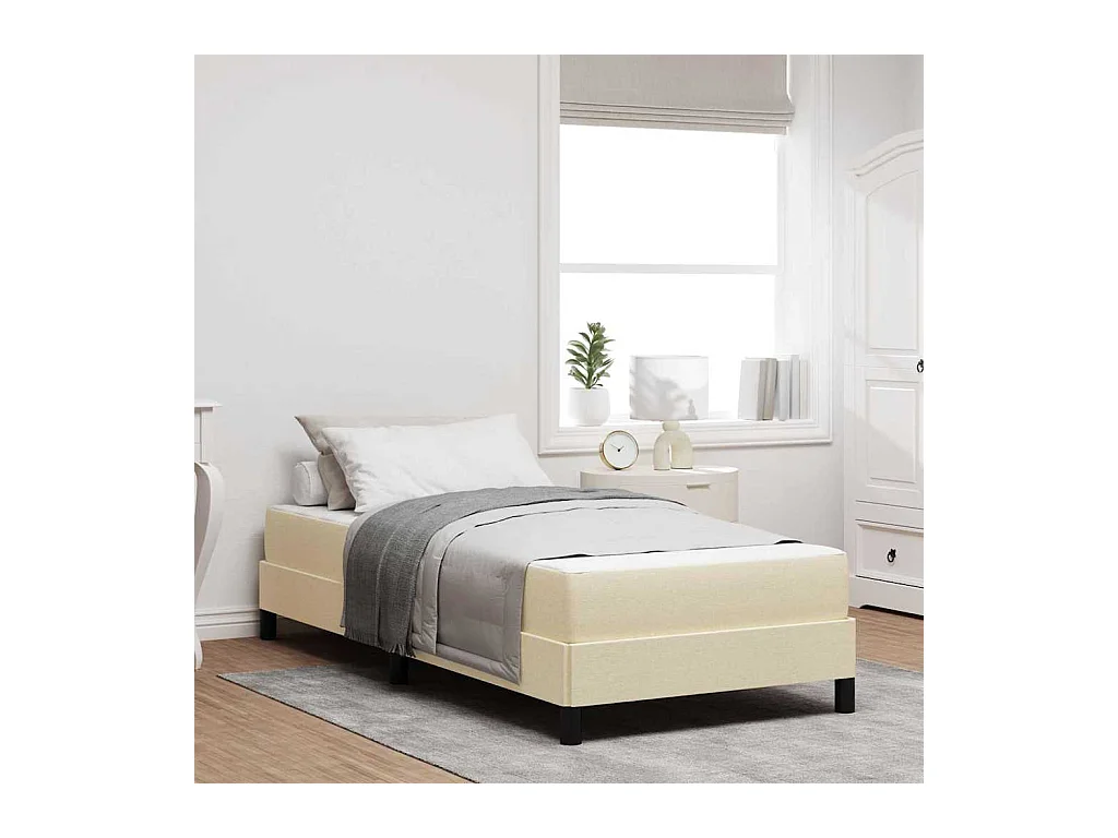 Cama tipo Box Spring con colchón Crema 80 x 200 cm tela