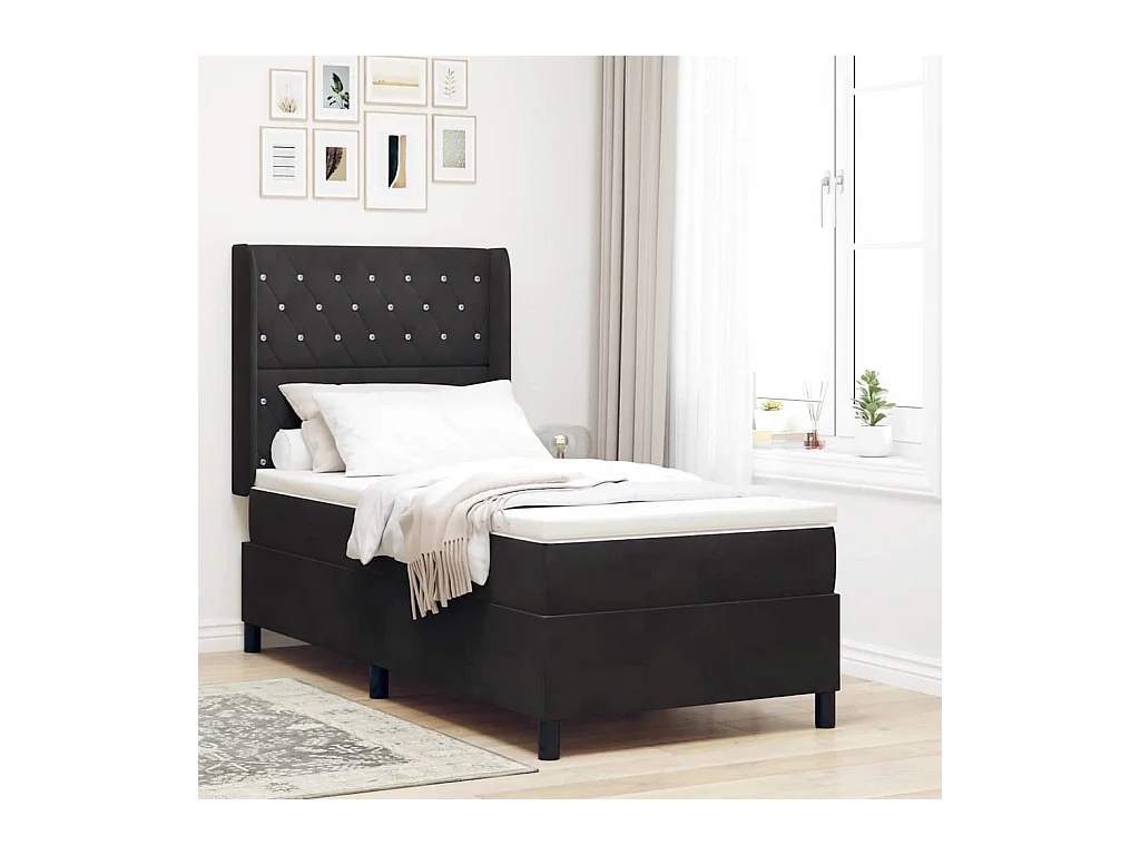 Cama tipo Box Spring con cabecera Negro 100 x 200 cm Terciopelo