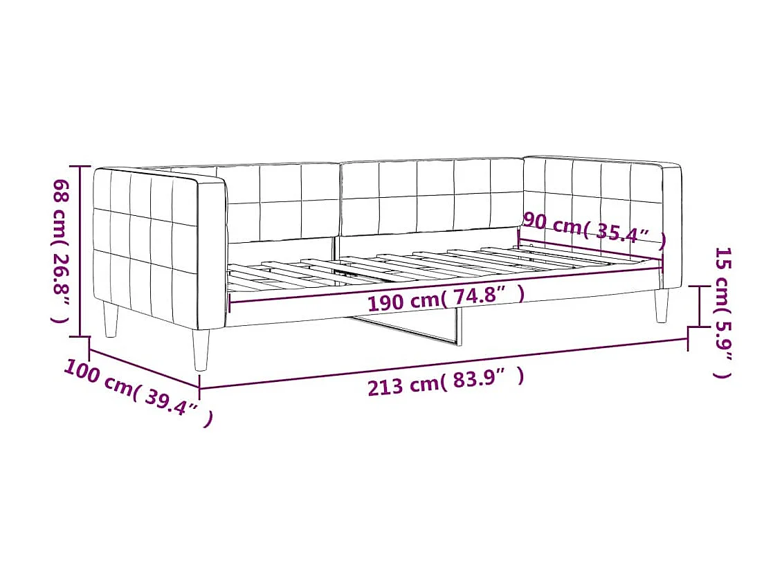 Lit de repos gris foncé 90x190 cm velours
