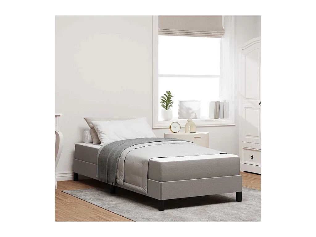 Cadre de lit avec matelas Taupe 90 x 200 cm tissu