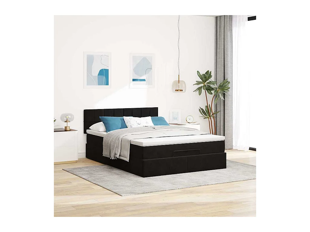 Cadre de lit ottoman avec matelas noir 140x200 cm velours