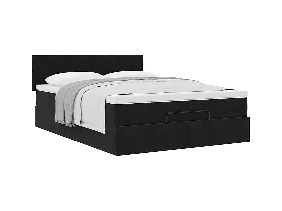 Cadre de lit ottoman avec matelas noir 140x200 cm velours