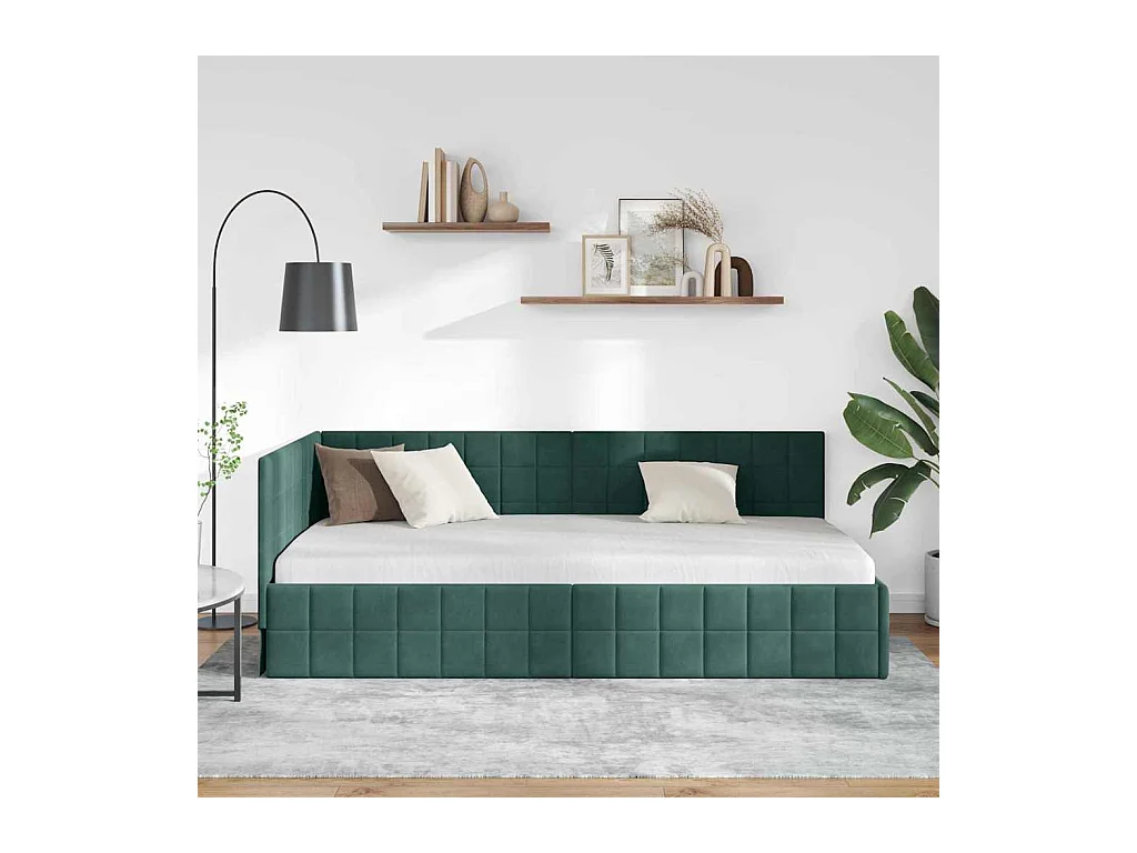 Cadre de lit d'angle Vert foncé 90 x 200 cm Velours