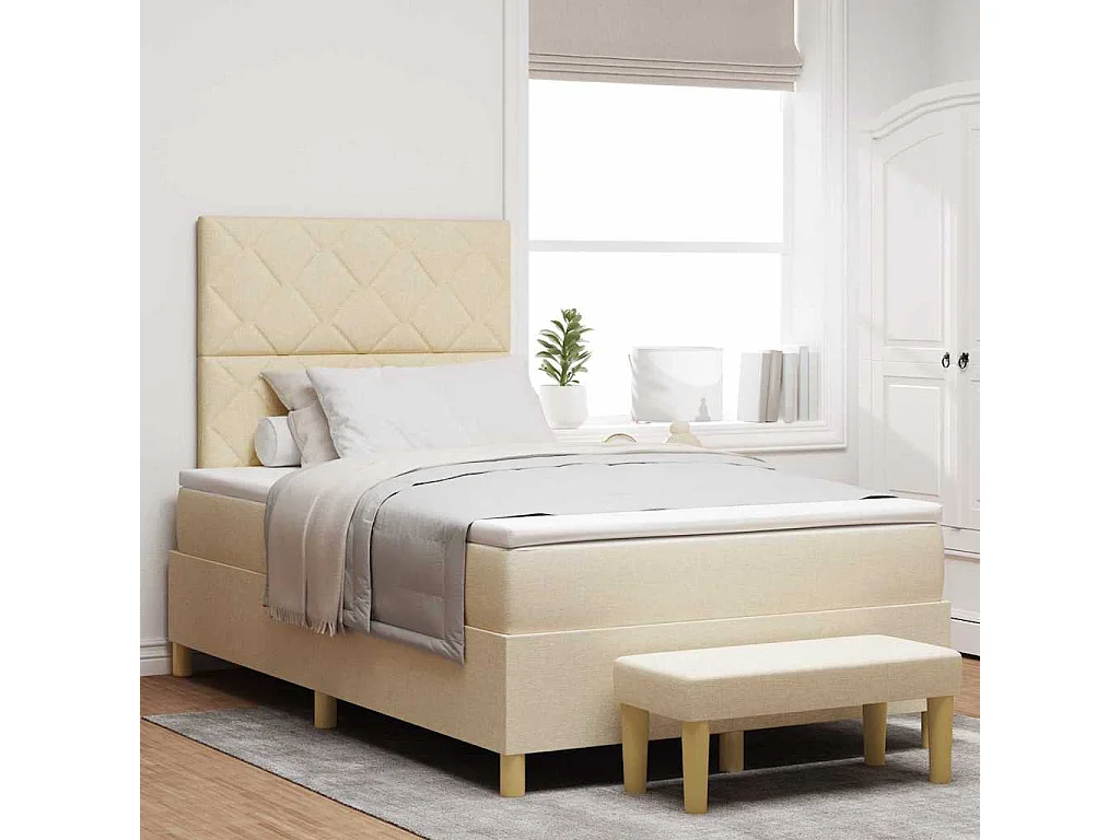 Cama tipo Box Spring con colchón Crema 120 x 200 cm tela