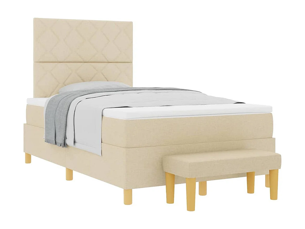 Cama tipo Box Spring con colchón Crema 120 x 200 cm tela