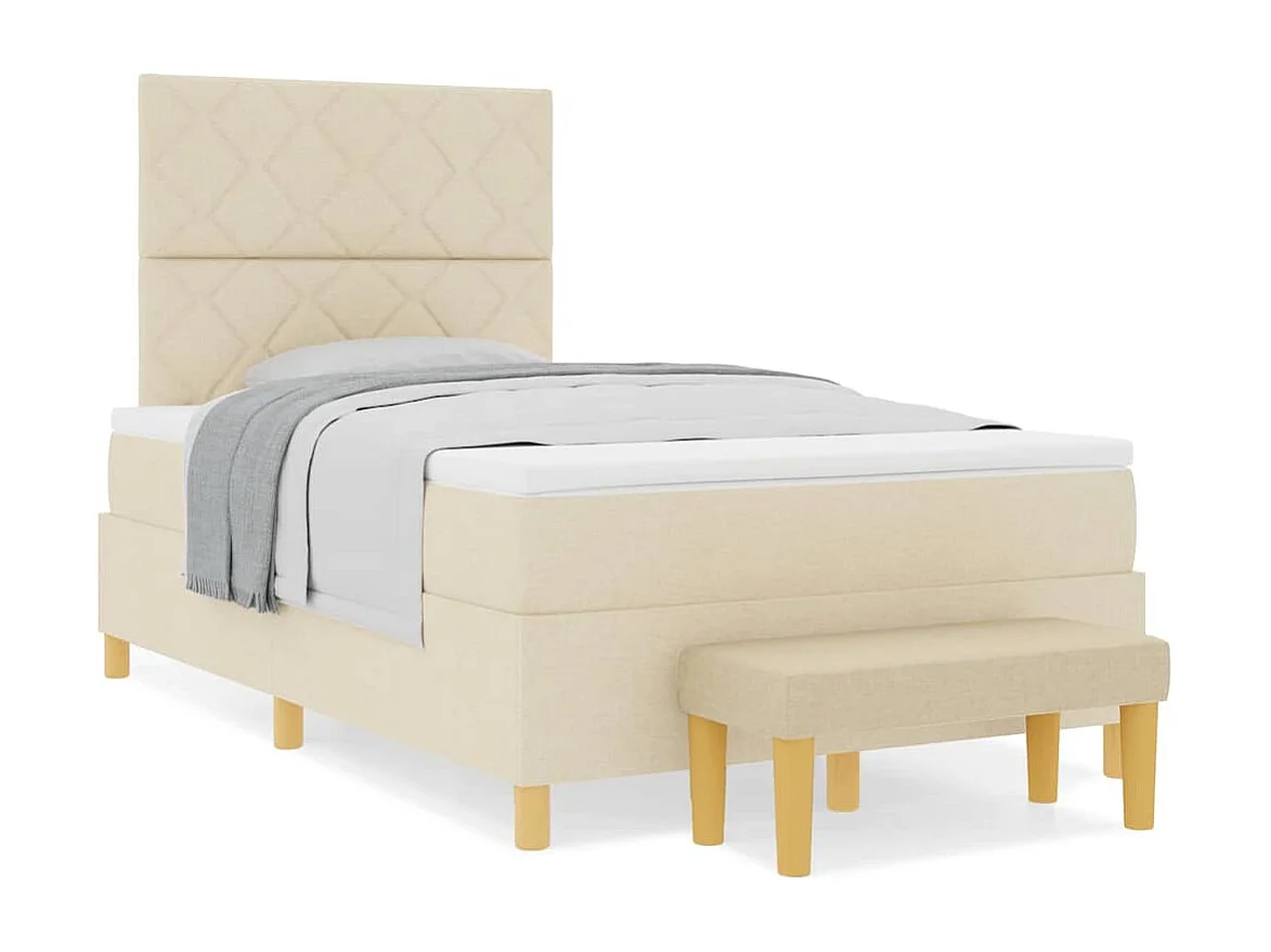 Cama tipo Box Spring con colchón Crema 120 x 200 cm tela