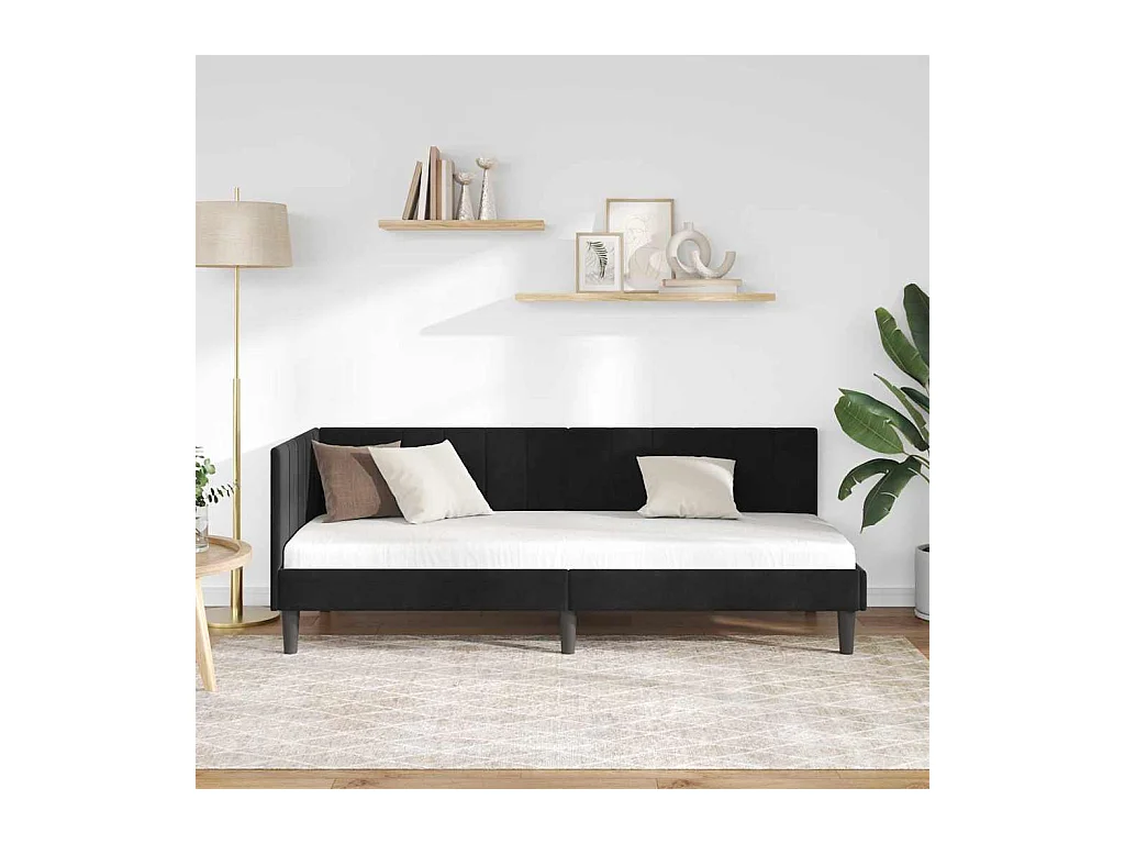 Estrutura de Cama de Canto Preto 80 x 200 cm Veludo