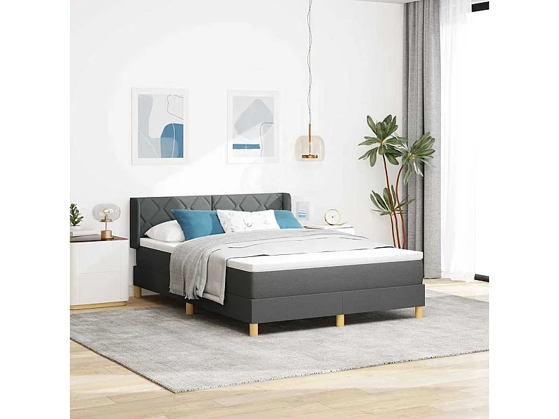 Cadre de lit avec matelas Gris foncé 140 x 200 cm tissu
