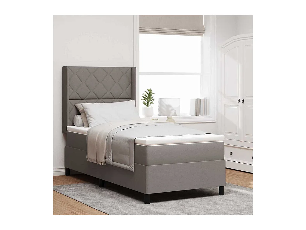 Cadre de lit avec matelas Taupe 90 x 200 cm tissu
