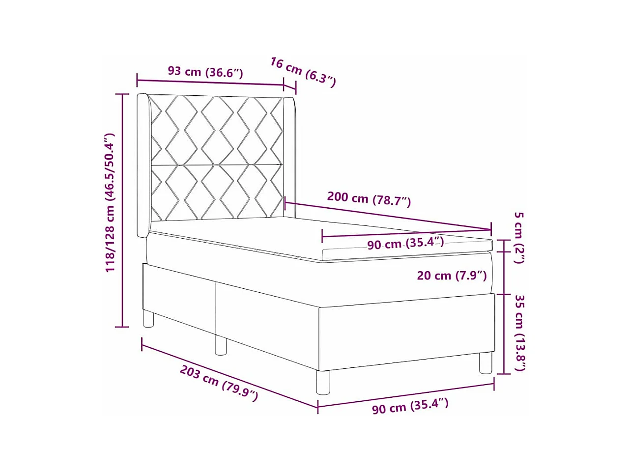 Cadre de lit avec matelas Taupe 90 x 200 cm tissu