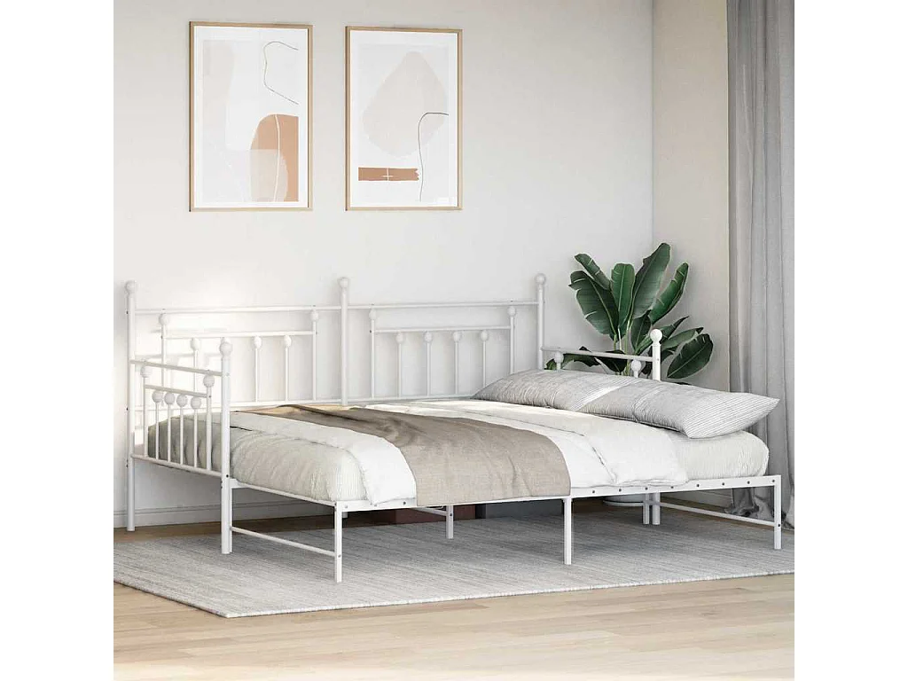 Cadre de lit de jour avec tête de lit Blanc 90 x 200 cm Acier