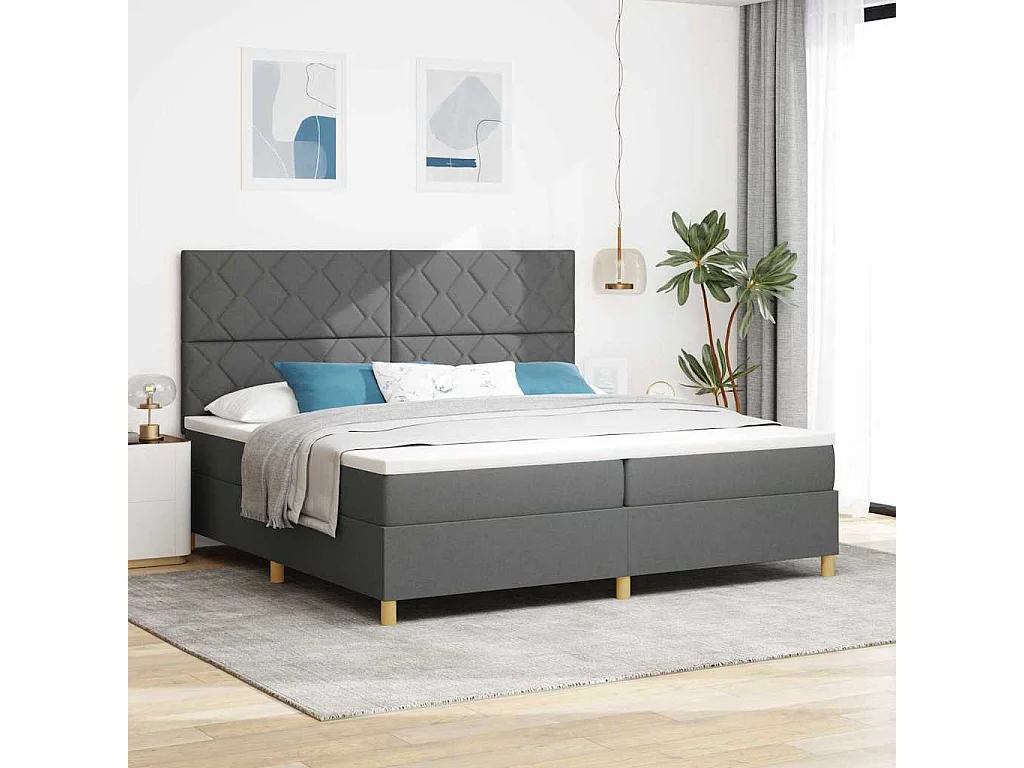 Cadre de lit avec tête de lit Gris foncé 200 x 200 cm tissu