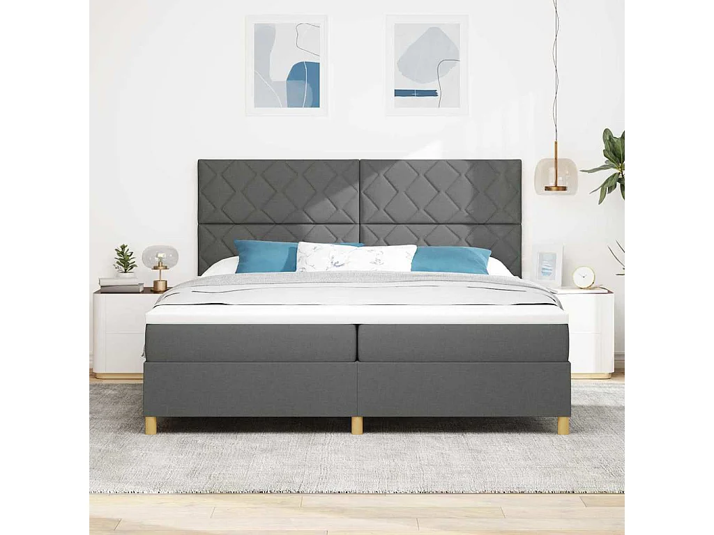 Cadre de lit avec tête de lit Gris foncé 200 x 200 cm tissu