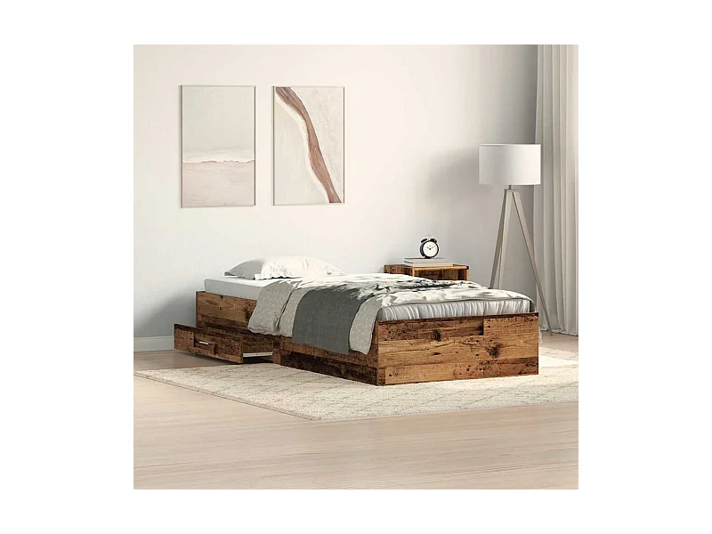 Cadre de lit avec tiroirs avec tiroir Bois ancien 90 x 200 cm