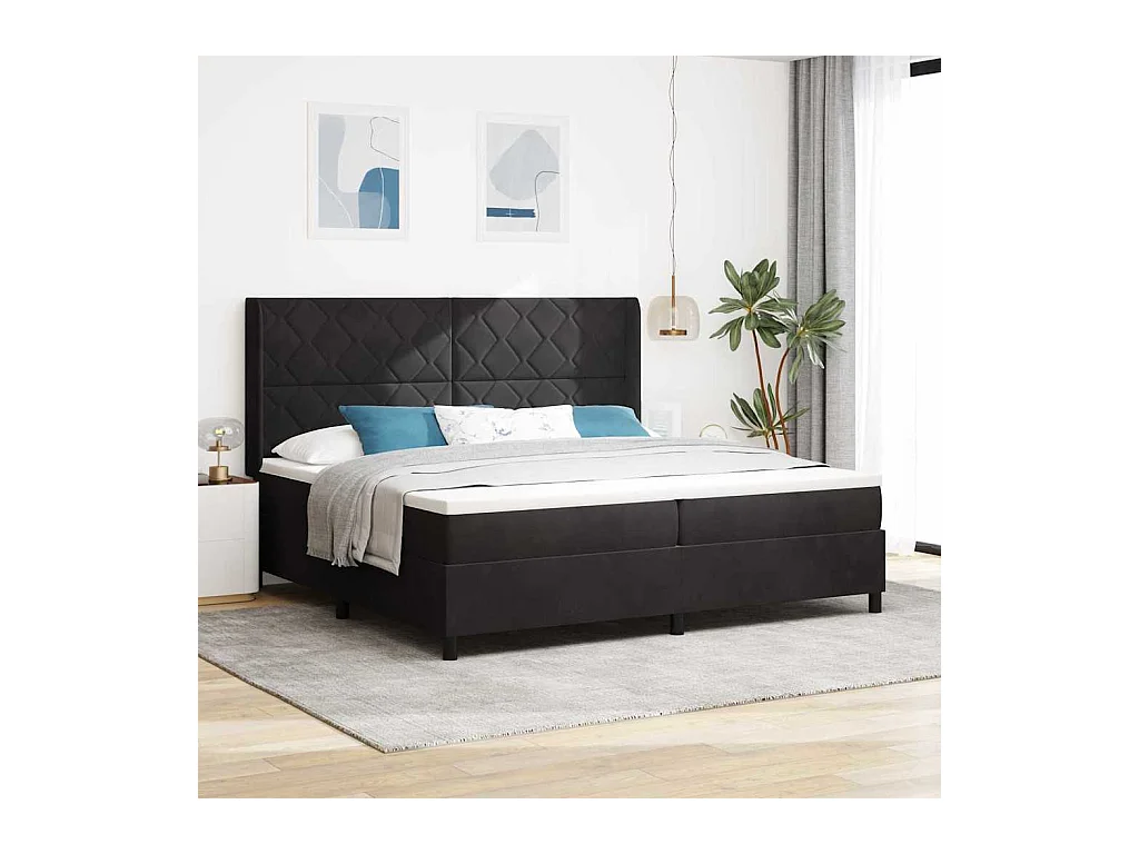Cadre de lit avec Matelas LED Noir 200 x 200 cm Velours