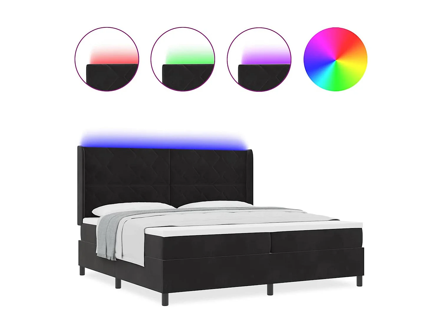 LED boxspring bed met matras Zwart 200 x 200 cm Fluweel