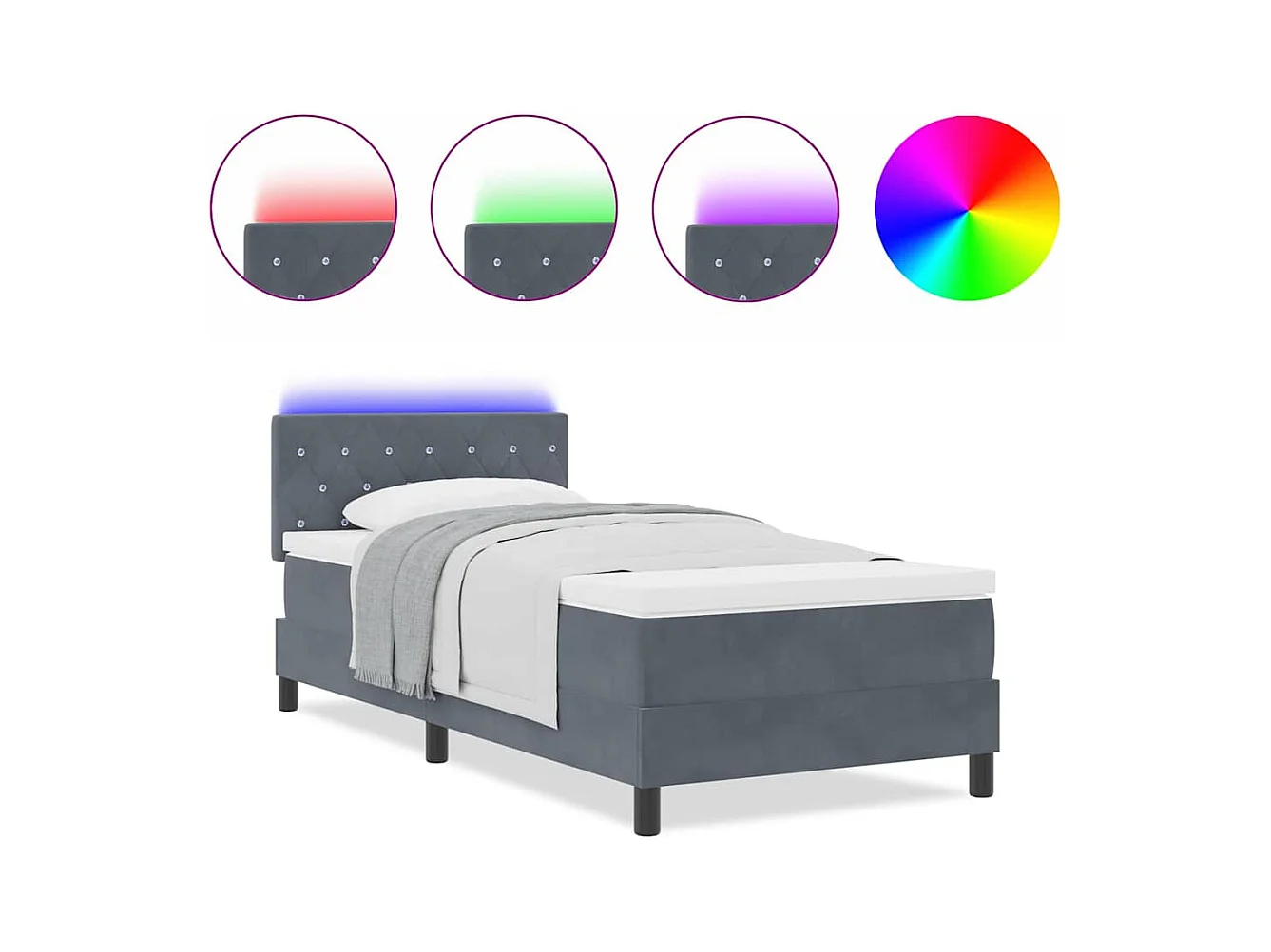 Cadre de lit avec matelas Gris foncé 100 x 200 cm Velours