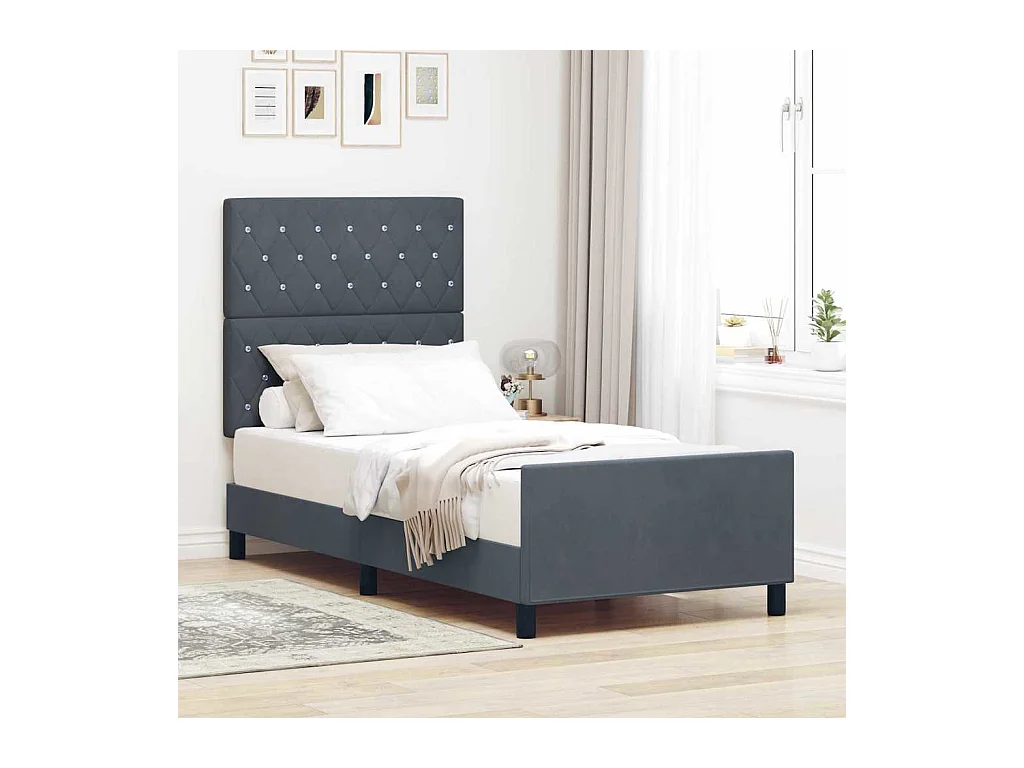 Cadre de lit avec tête de lit Gris foncé 90 x 200 cm Velours