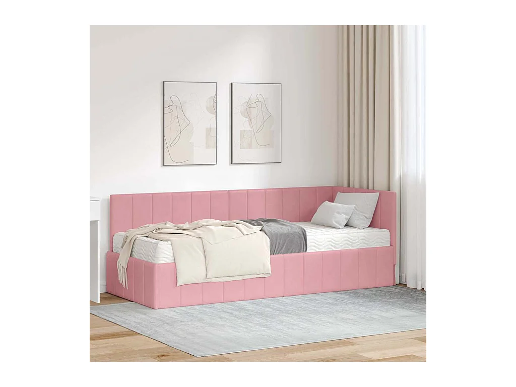Estrutura de Cama de Canto com colchão Rosa 80 x 200 cm Veludo