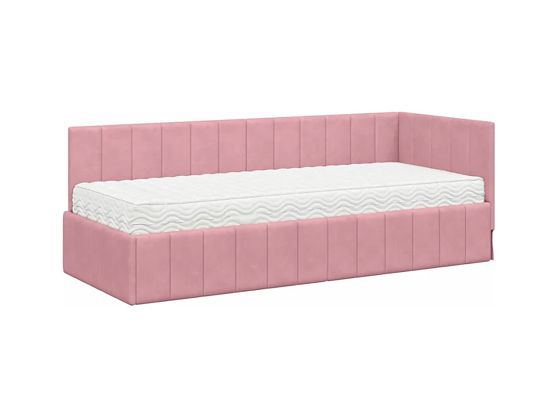 Estrutura de Cama de Canto com colchão Rosa 80 x 200 cm Veludo