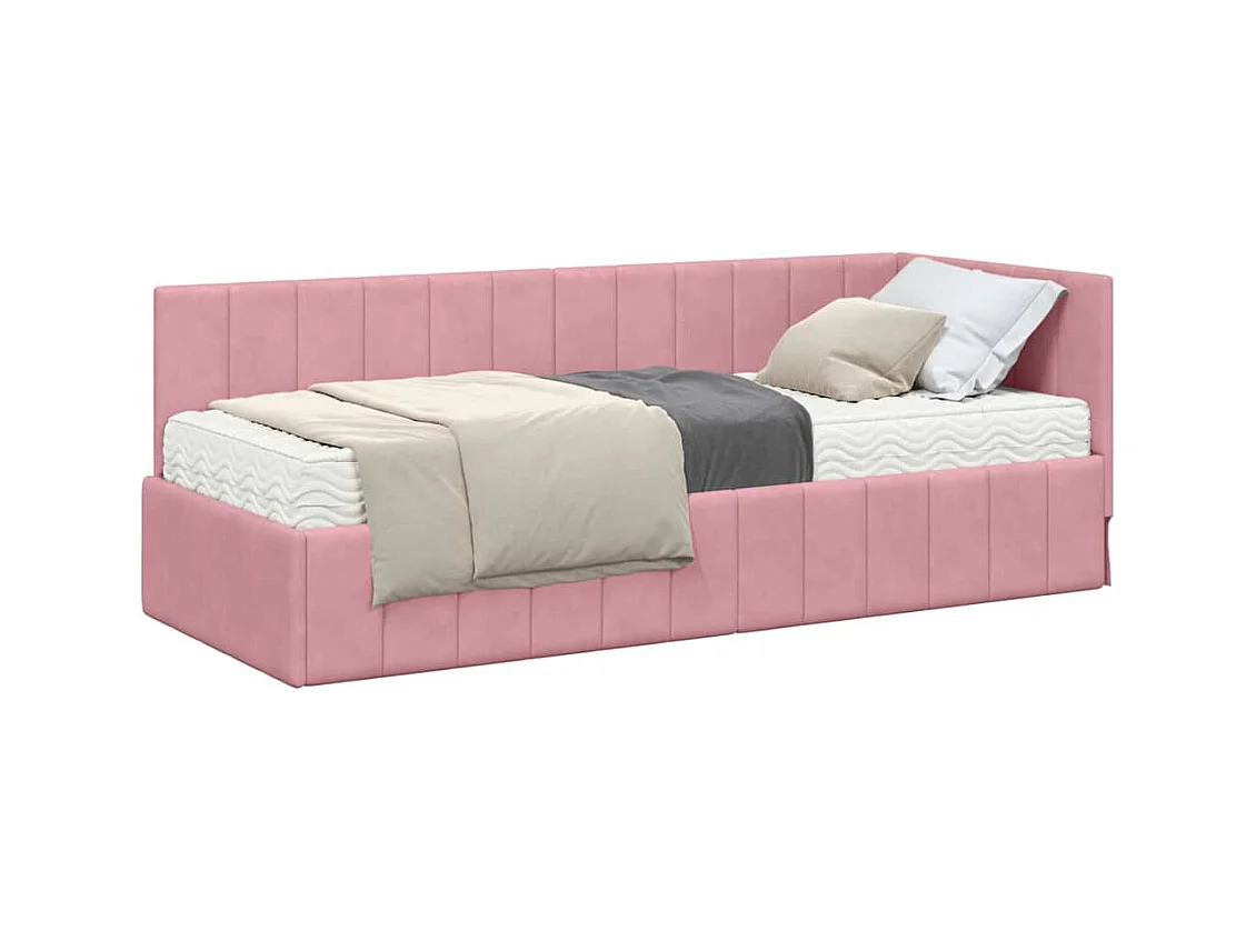 Estrutura de Cama de Canto com colchão Rosa 80 x 200 cm Veludo