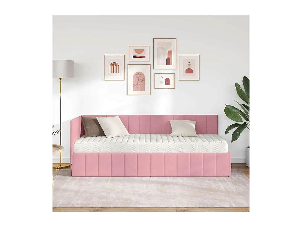Estrutura de Cama de Canto com colchão Rosa 80 x 200 cm Veludo