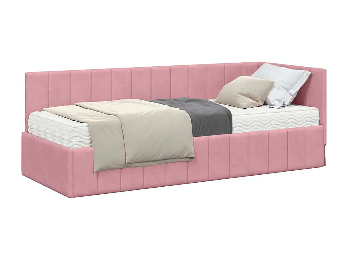 Estrutura de Cama de Canto com colchão Rosa 80 x 200 cm Veludo